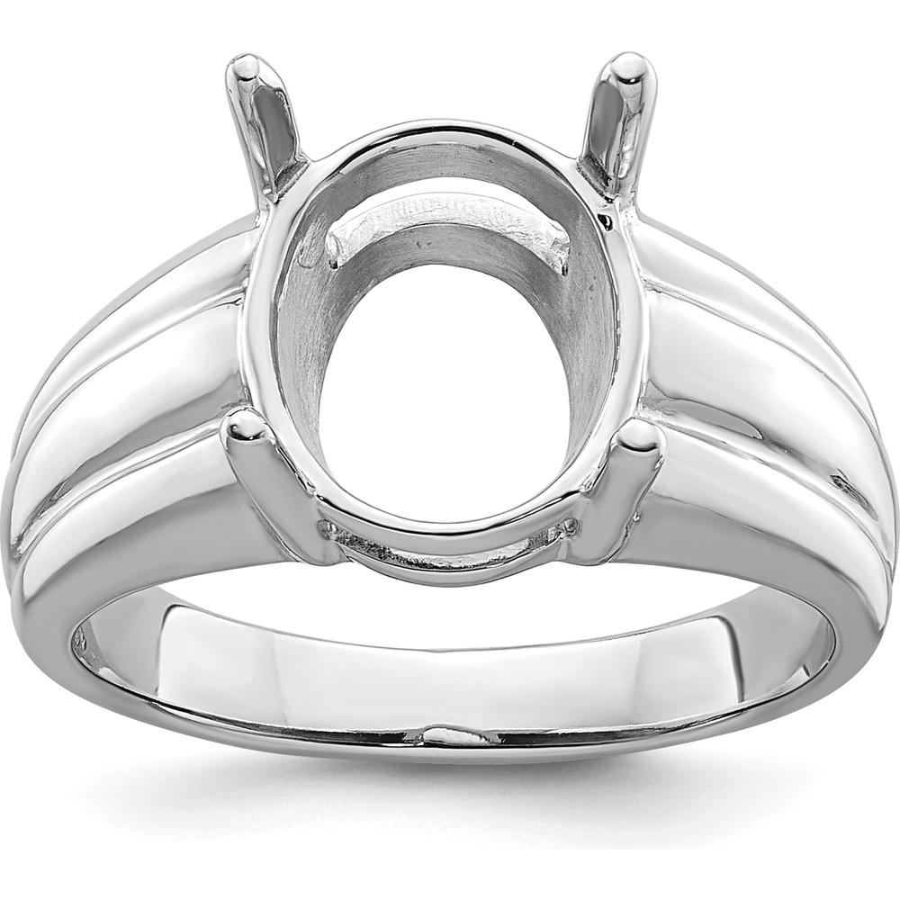 14K White Gold 12x10mm Oval Gemstone Ring Mounting with Polished Rhodium Finish by Monteluci Fine Jewelry