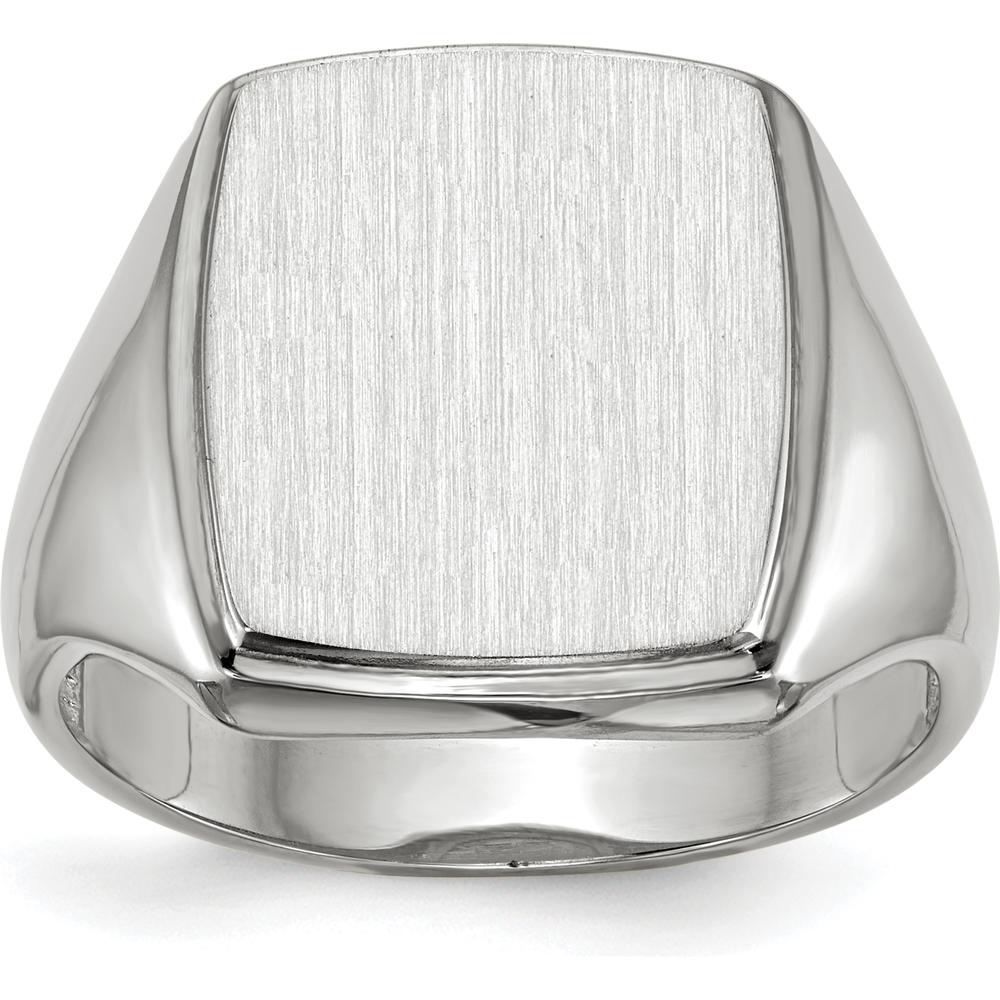 14K White Gold 13.0x15.0mm Men's Signet Ring with Satin and Polished Finish by 0