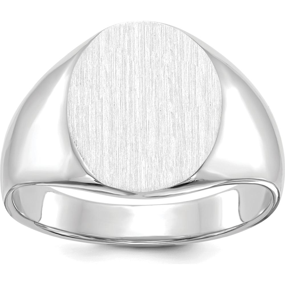 14K White Gold 13.0x15.5mm Open Back Signet Ring - Engravable, Rhodium Plated by 0