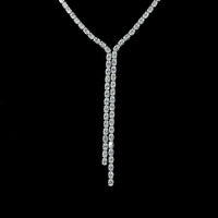 14K White Gold 13.14 Carat Lariat Necklace with Oval Cut Lab-Grown Diamonds and Prong Setting - 143 Stones Total - Covaloro Fine Jewelry
