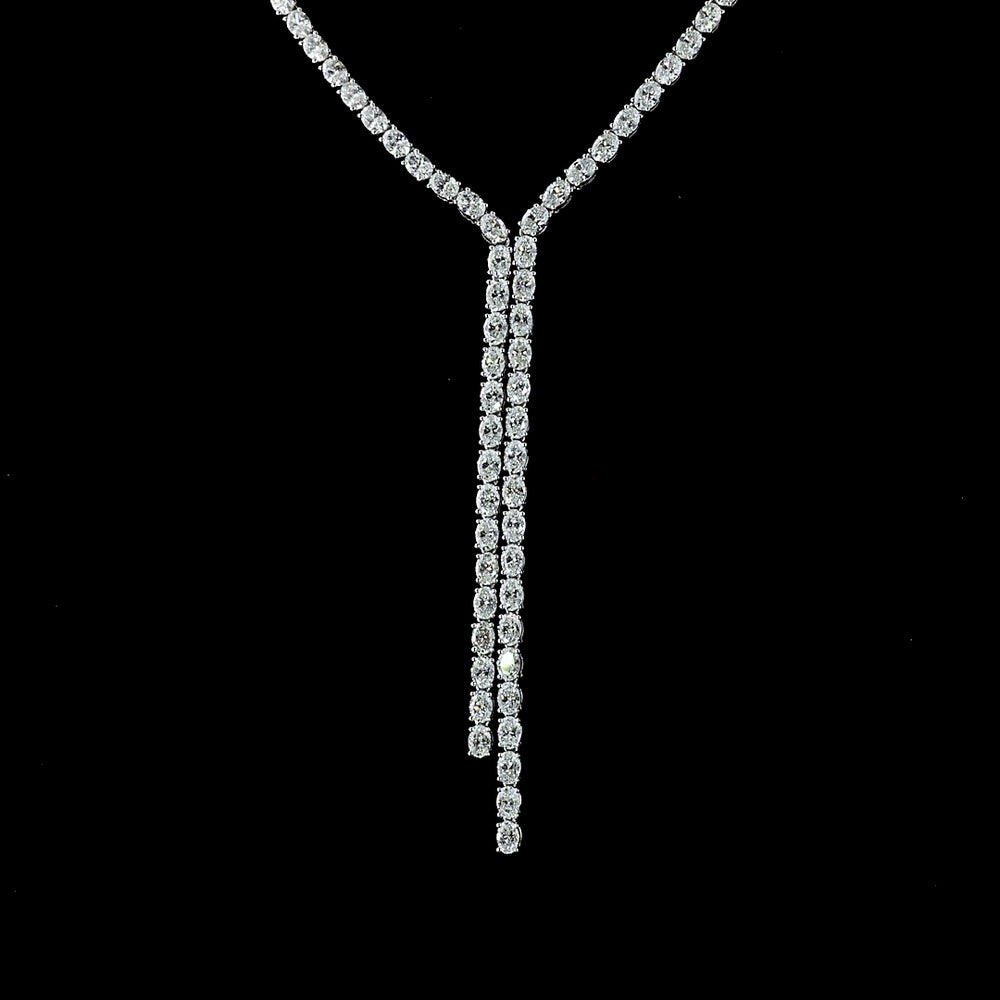 14K White Gold 13.14 Carat Lariat Necklace with Oval Cut Lab-Grown Diamonds and Prong Setting - 143 Stones Total - Covaloro Fine Jewelry