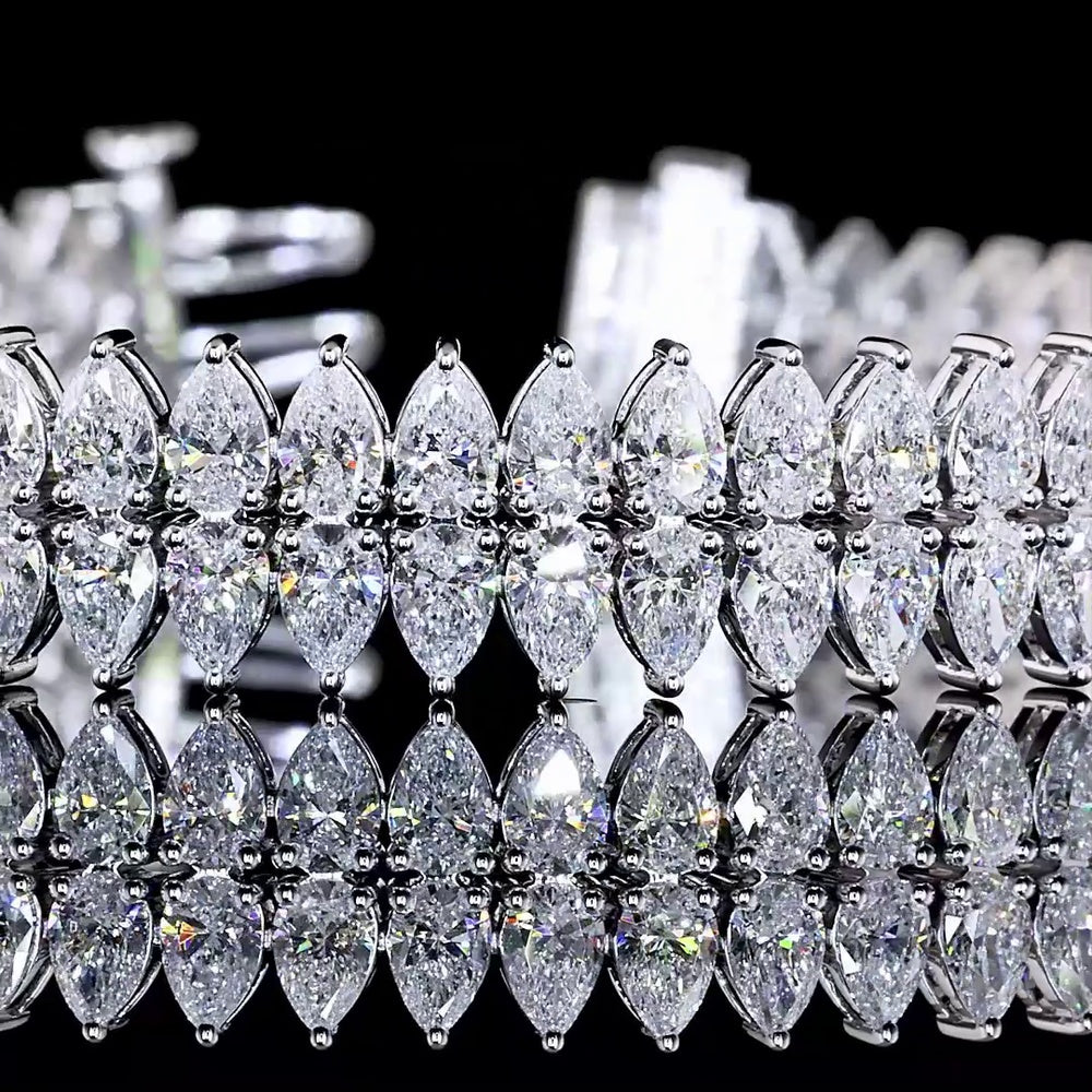 14K White Gold 13.58 Carat Pear Shape Lab Diamond Tennis Bracelet with North-South Prong Set E-F VS Stones - Covaloro Fine Jewelry