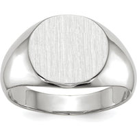 14K White Gold 13.5x12.5mm Closed Back Signet Ring with Satin Finish - Unisex and Engravable by 0