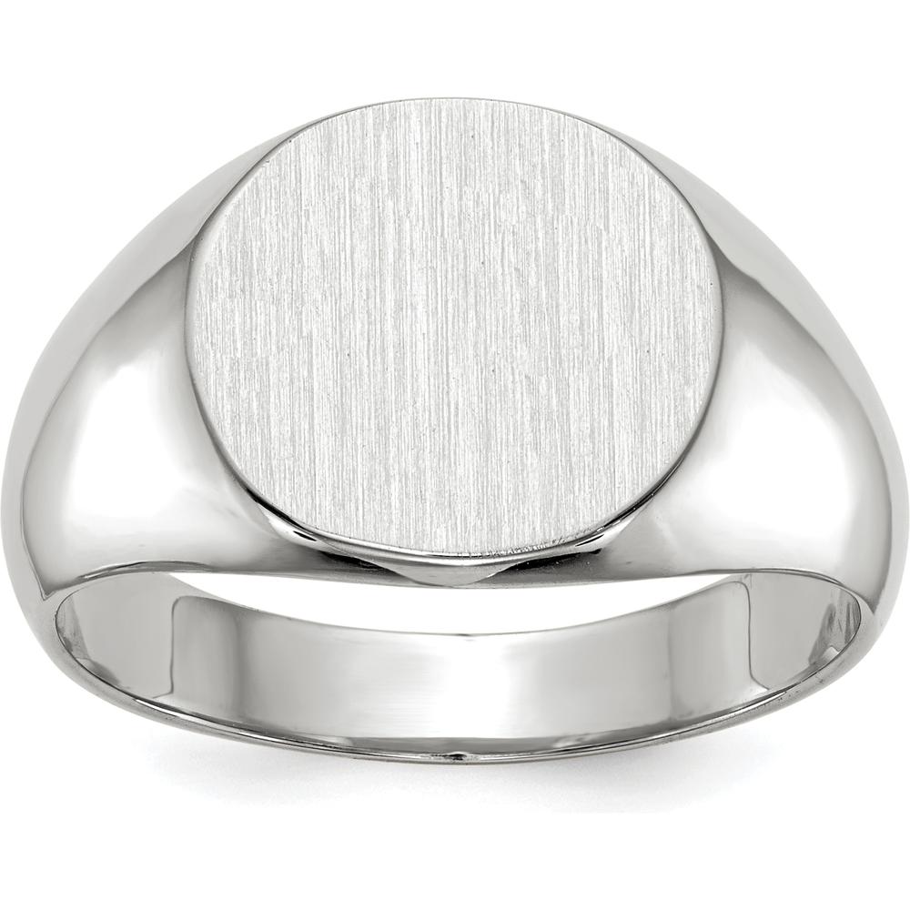 14K White Gold 13.5x12.5mm Closed Back Signet Ring with Satin Finish - Unisex and Engravable by 0