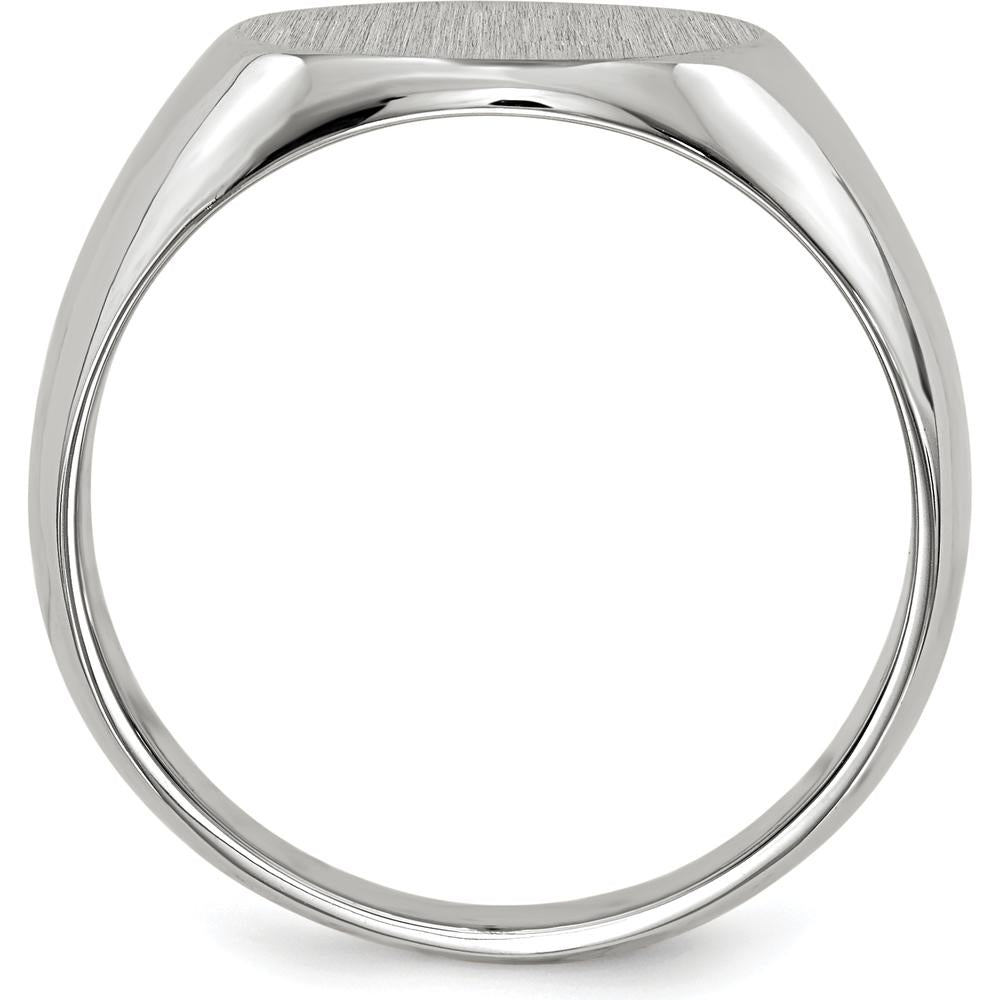 14K White Gold 13.5x12.5mm Closed Back Signet Ring with Satin Finish - Unisex and Engravable by 0