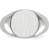 14K White Gold 13.5x12.5mm Closed Back Signet Ring with Satin Finish - Unisex and Engravable by 0