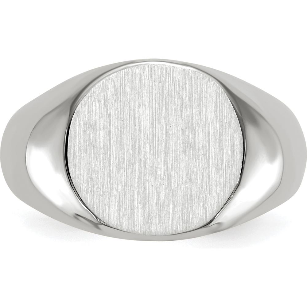 14K White Gold 13.5x12.5mm Closed Back Signet Ring with Satin Finish - Unisex and Engravable by 0