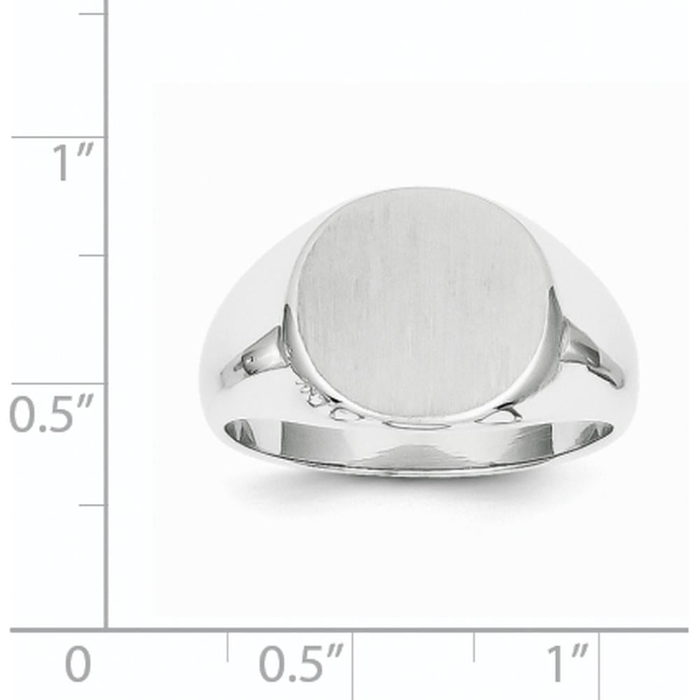 14K White Gold 13.5x12.5mm Closed Back Signet Ring with Satin Finish - Unisex and Engravable by 0