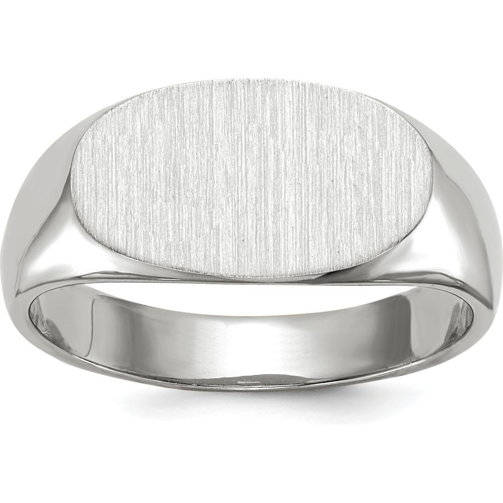 14K White Gold 13.5x7.5mm Satin & Polished Signet Ring - Engravable by 0