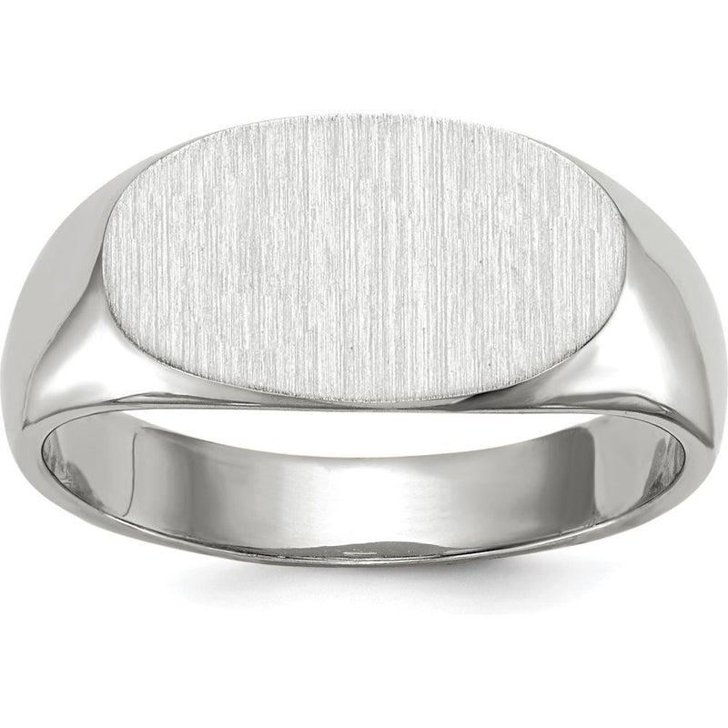 14K White Gold 13.5x7.5mm Satin & Polished Signet Ring - Engravable by 0