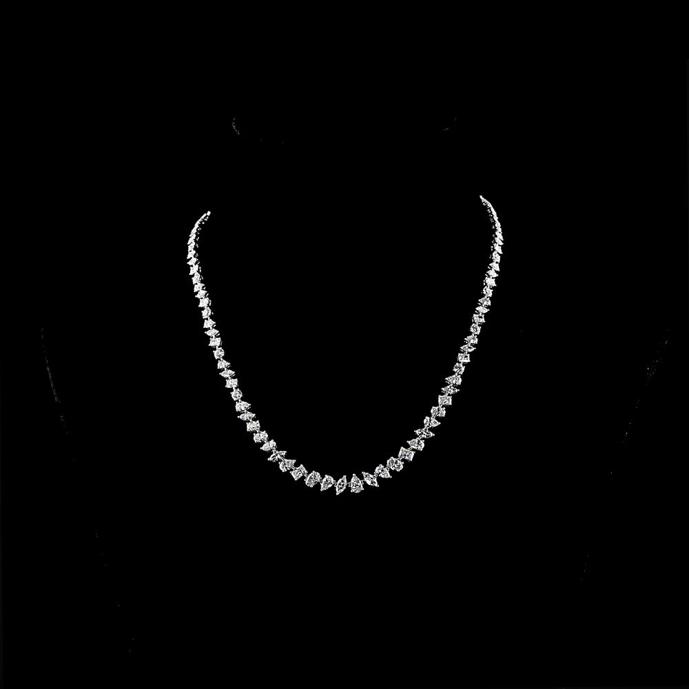 14K White Gold 13.89 Carats Mixed Shape Station Necklace with Pear, Oval, and Radiant Lab Diamonds - E-F Color VS1 Clarity - Covaloro Fine Jewelry