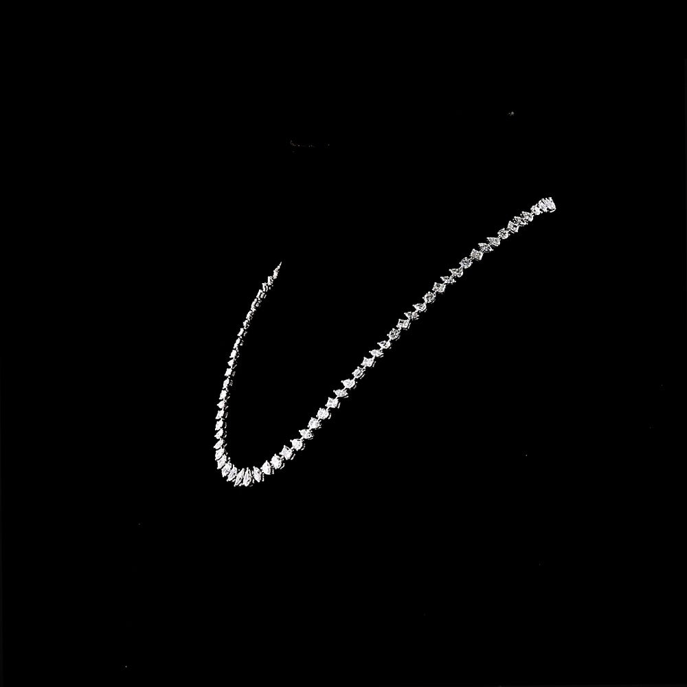14K White Gold 13.89 Carats Mixed Shape Station Necklace with Pear, Oval, and Radiant Lab Diamonds - E-F Color VS1 Clarity - Covaloro Fine Jewelry