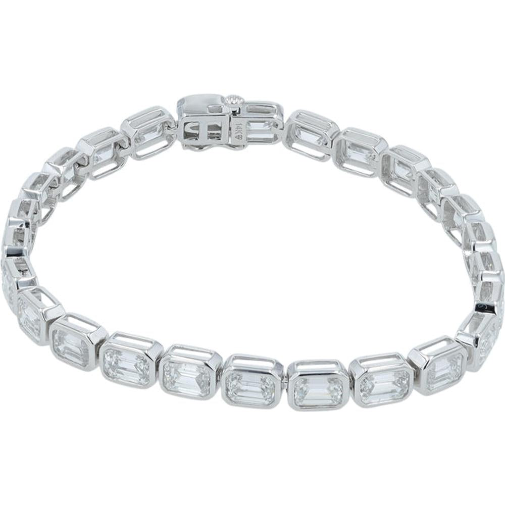 14K White Gold 13 Carat Lab-Grown Emerald-Cut Diamond Tennis Bracelet