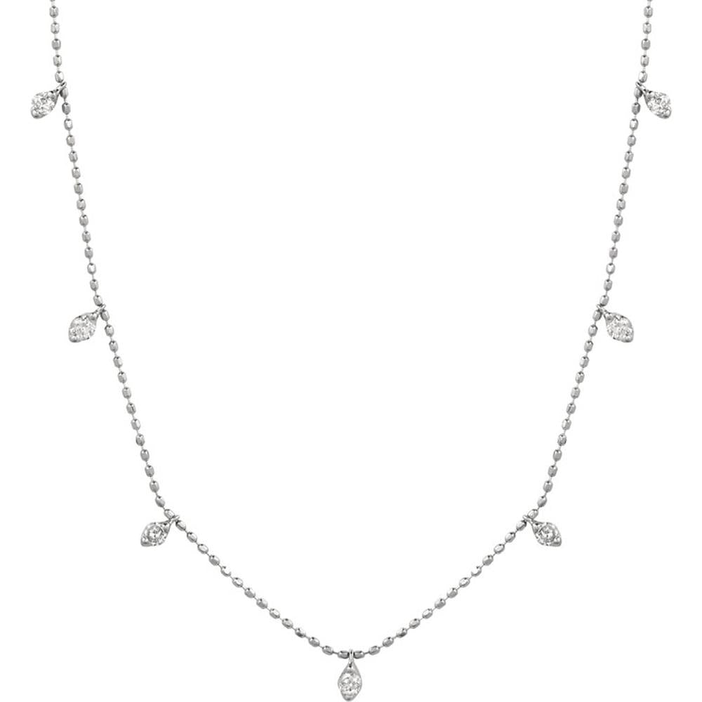 14K White Gold 13-Station Necklace with Pear-Shaped Diamonds - 0.50 Carats Total Diamond Weight