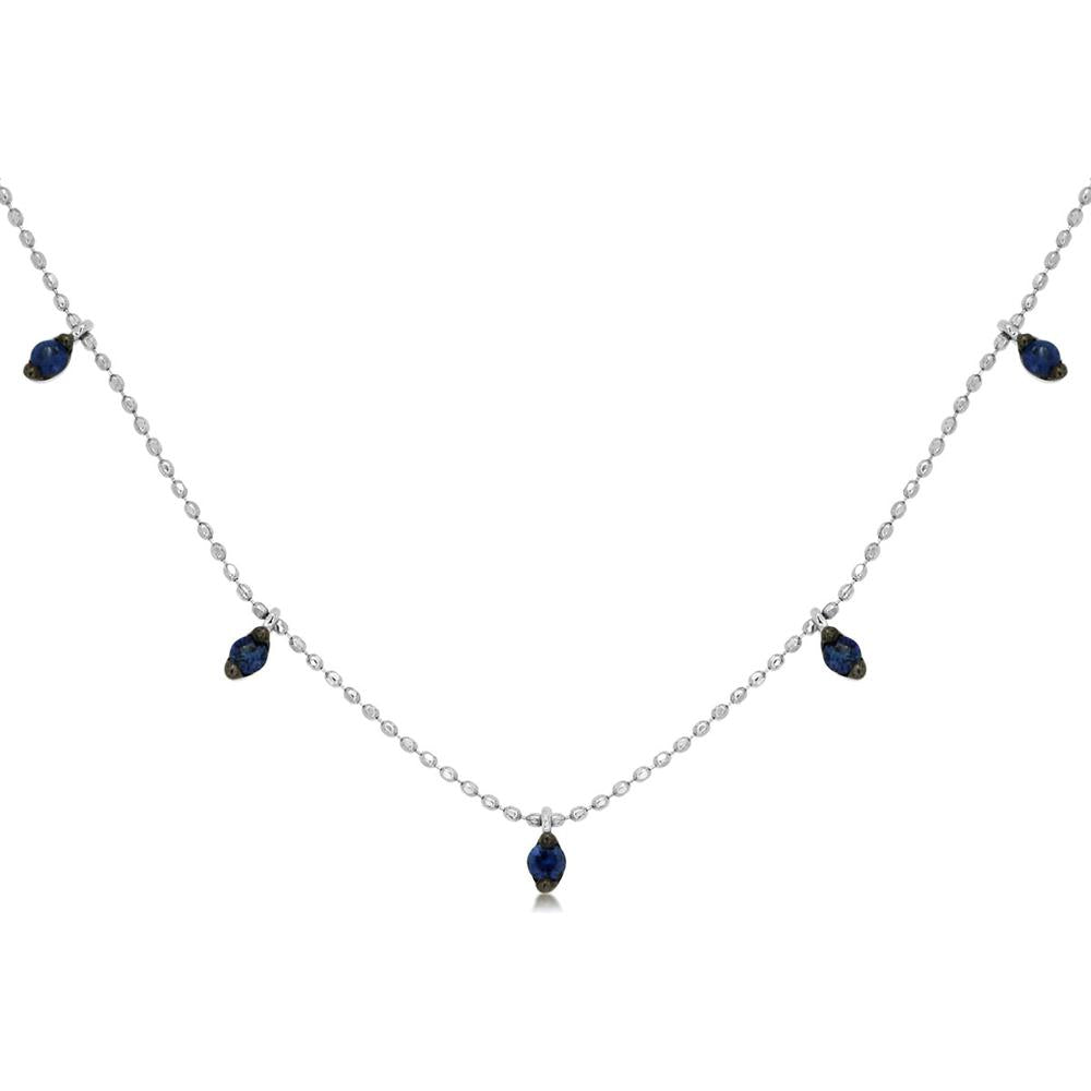 14K White Gold 13-Station Necklace with Round Sapphires - 0.65 Carats Total Gem Weight