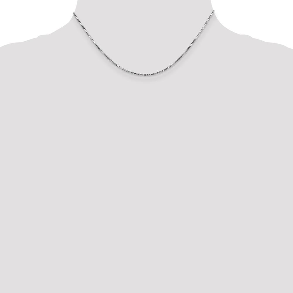 14K White Gold 14" 1.1mm Box Chain with Lobster Clasp - Polished and Rhodium-Plated Finish by Oro Pregiato