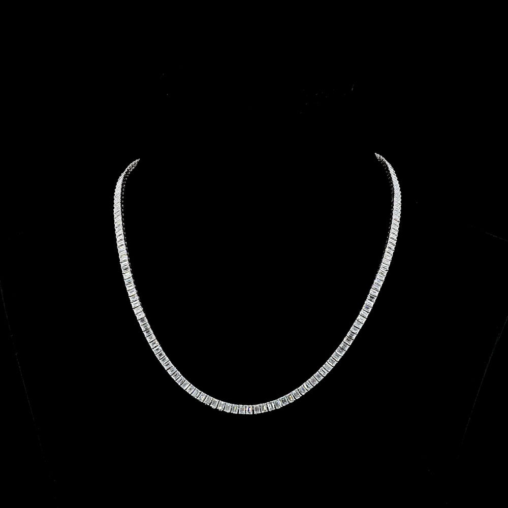 14K White Gold 14.25 Carat Tennis Necklace with Prong Set Emerald Cut Lab Diamonds - E-F Color, VS Clarity, 145 Stones - Covaloro Fine Jewelry