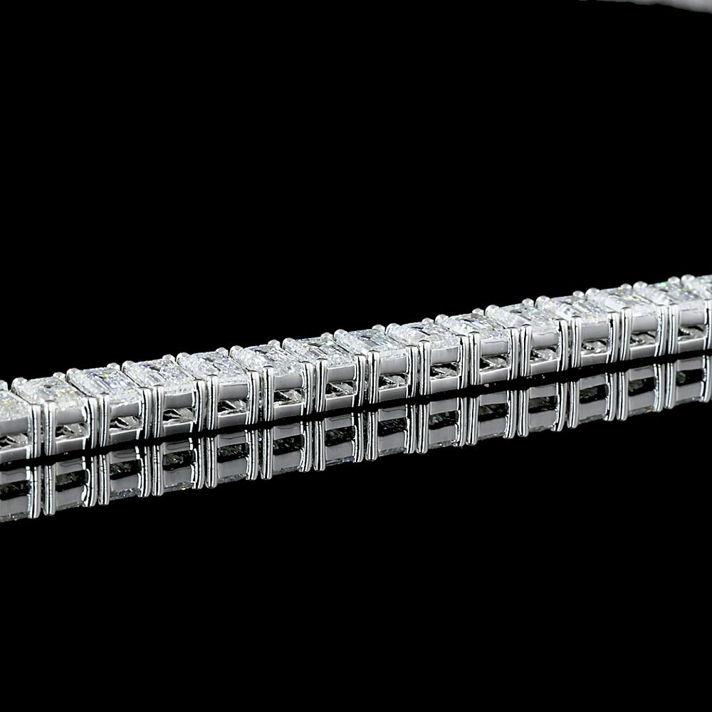 14K White Gold 14.25 Carat Tennis Necklace with Prong Set Emerald Cut Lab Diamonds - E-F Color, VS Clarity, 145 Stones - Covaloro Fine Jewelry