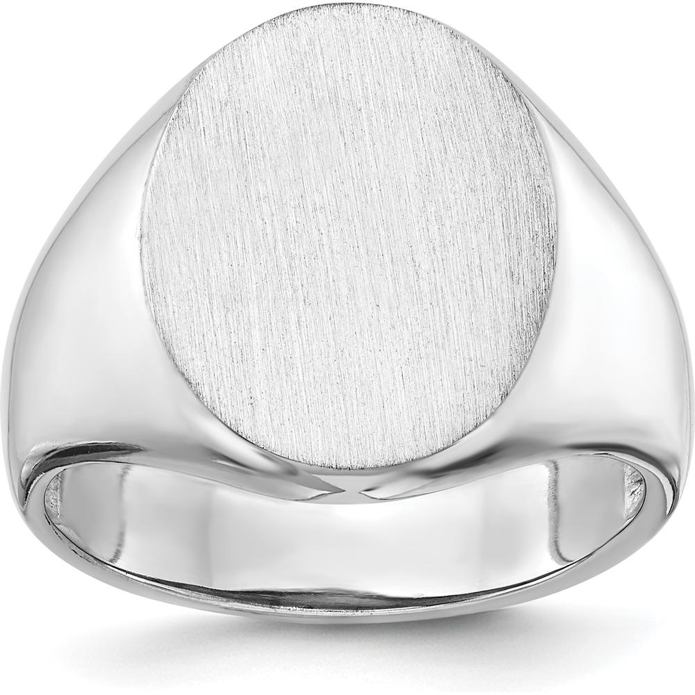 14K White Gold 14.5x18.0mm Open Back Signet Ring - Polished & Satin Finish by 0