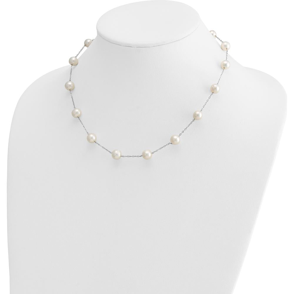 14K White Gold 14-Station Freshwater Cultured Pearl Necklace - 8-9mm by Monteluci Fine Jewelry