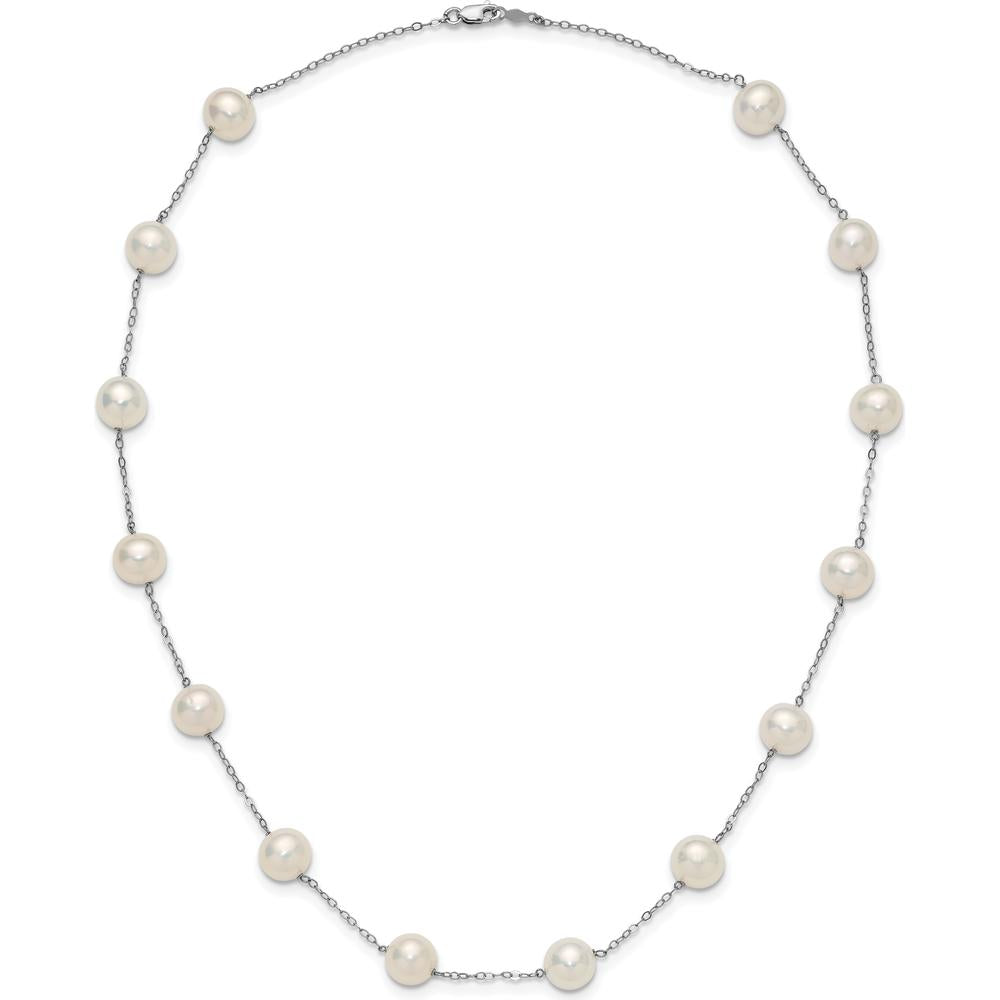 14K White Gold 14-Station Freshwater Cultured Pearl Necklace - 8-9mm by Monteluci Fine Jewelry