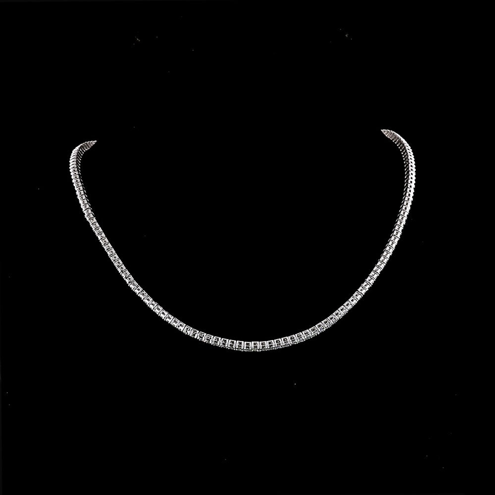 14K White Gold 144-Stone Tennis Necklace with Prong-Set Emerald Cut Lab Diamonds - 14.51 Carats Total Diamond Weight - Covaloro Fine Jewelry
