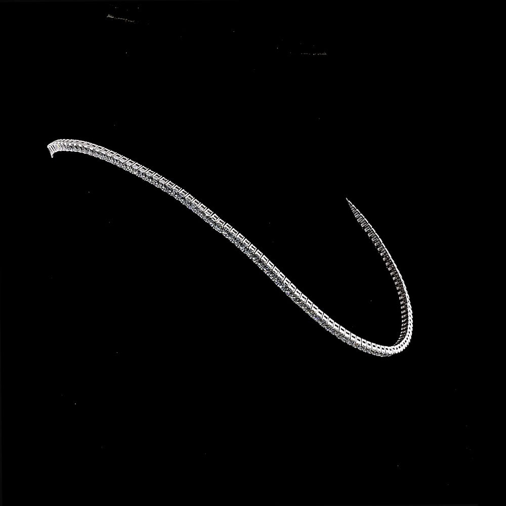 14K White Gold 144-Stone Tennis Necklace with Prong-Set Emerald Cut Lab Diamonds - 14.51 Carats Total Diamond Weight - Covaloro Fine Jewelry