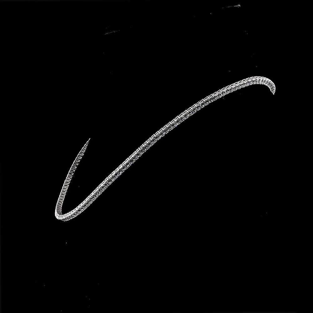 14K White Gold 144-Stone Tennis Necklace with Prong-Set Emerald Cut Lab Diamonds - 14.51 Carats Total Diamond Weight - Covaloro Fine Jewelry