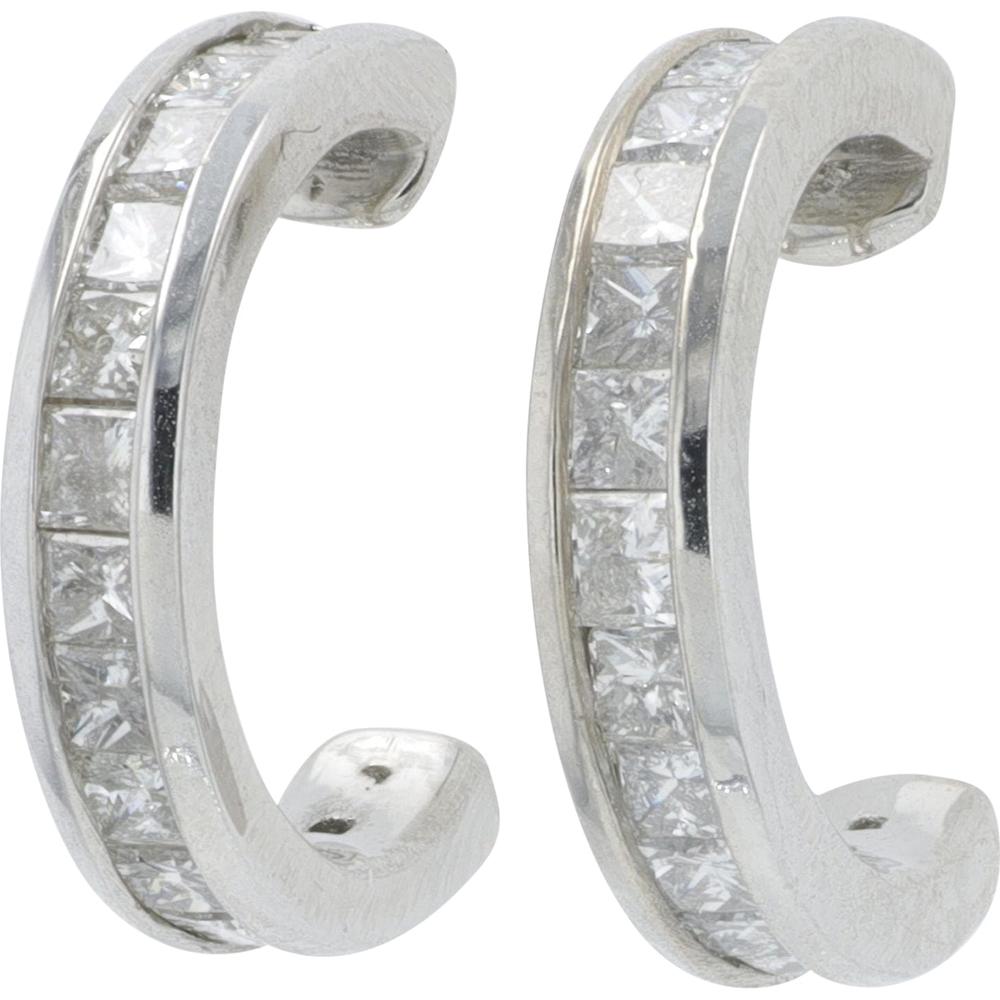 14K White Gold 14K 0.50 Carat Princess Cut Diamond C - Hoops - 0.50 Carat Total Diamond Weight
