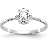 14K White Gold 14K White Gold Diamond & Oval White Topaz Birthstone Ring - 0.55 Carat Total White Topaz Weight by Oro Pregiato