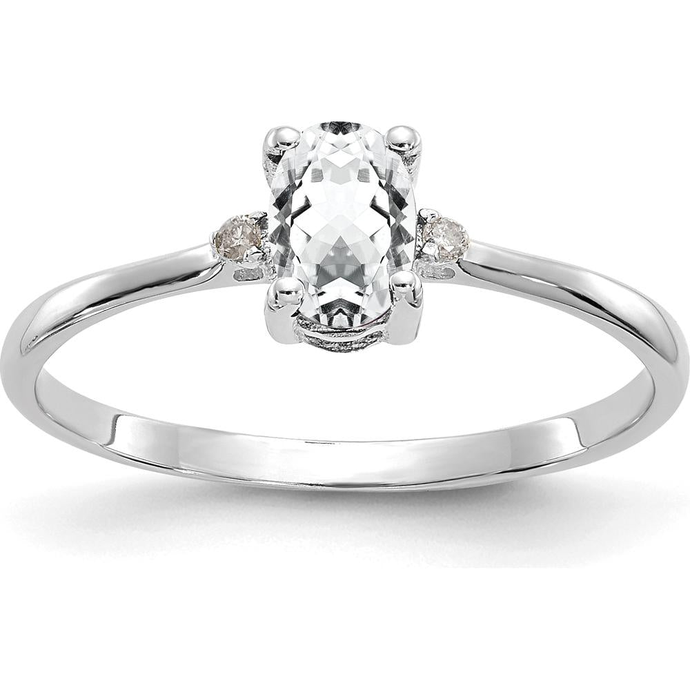 14K White Gold 14K White Gold Diamond & Oval White Topaz Birthstone Ring - 0.55 Carat Total White Topaz Weight by Oro Pregiato