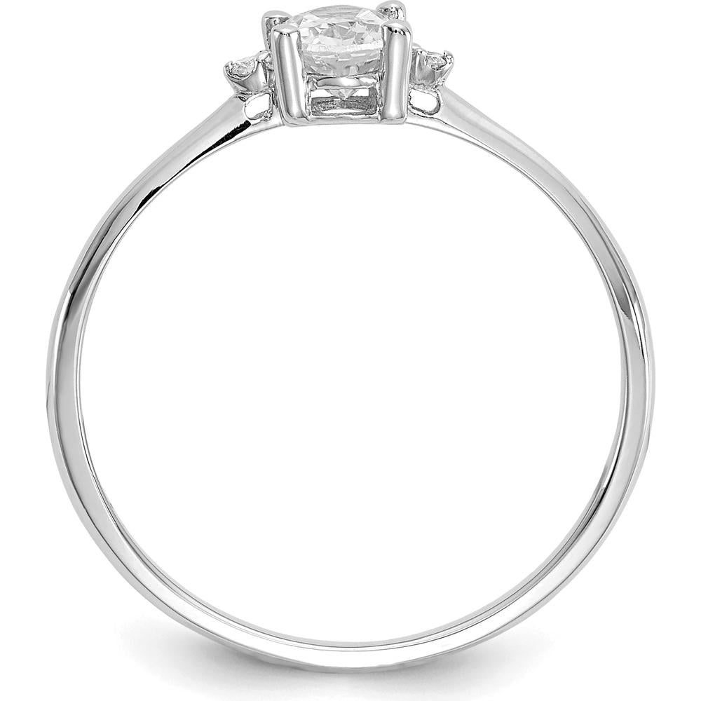 14K White Gold 14K White Gold Diamond & Oval White Topaz Birthstone Ring - 0.55 Carat Total White Topaz Weight by Oro Pregiato