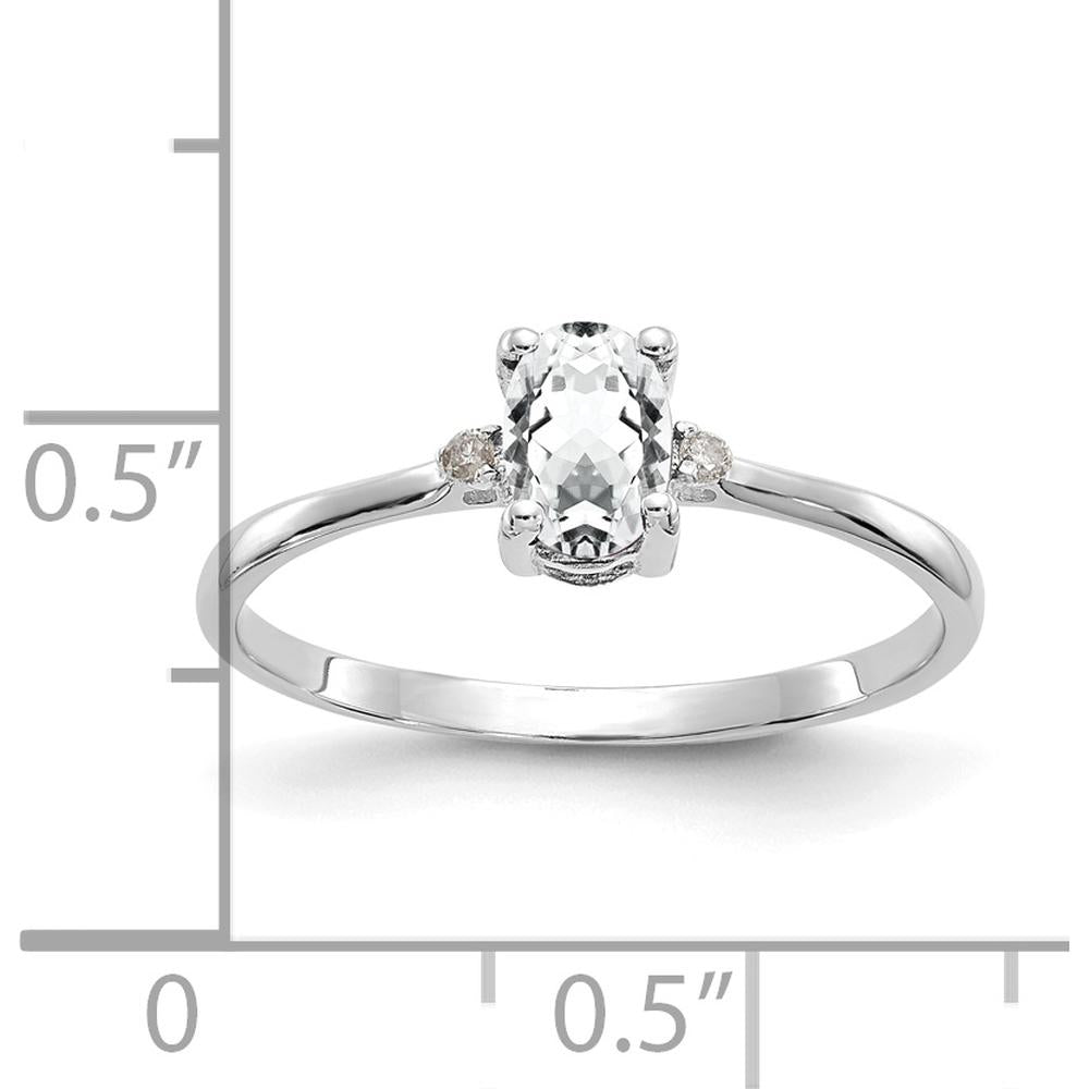 14K White Gold 14K White Gold Diamond & Oval White Topaz Birthstone Ring - 0.55 Carat Total White Topaz Weight by Oro Pregiato