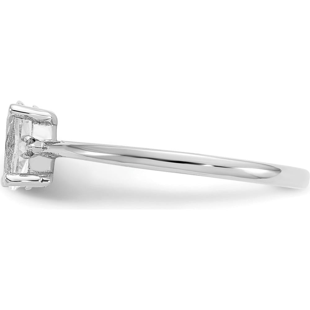 14K White Gold 14K White Gold Diamond & Oval White Topaz Birthstone Ring - 0.55 Carat Total White Topaz Weight by Oro Pregiato