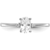 14K White Gold 14K White Gold Diamond & Oval White Topaz Birthstone Ring - 0.55 Carat Total White Topaz Weight by Oro Pregiato