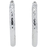 14K White Gold 14mm Tube Hoop Earrings - Diamond Cut Texture - 1.76g Total Weight