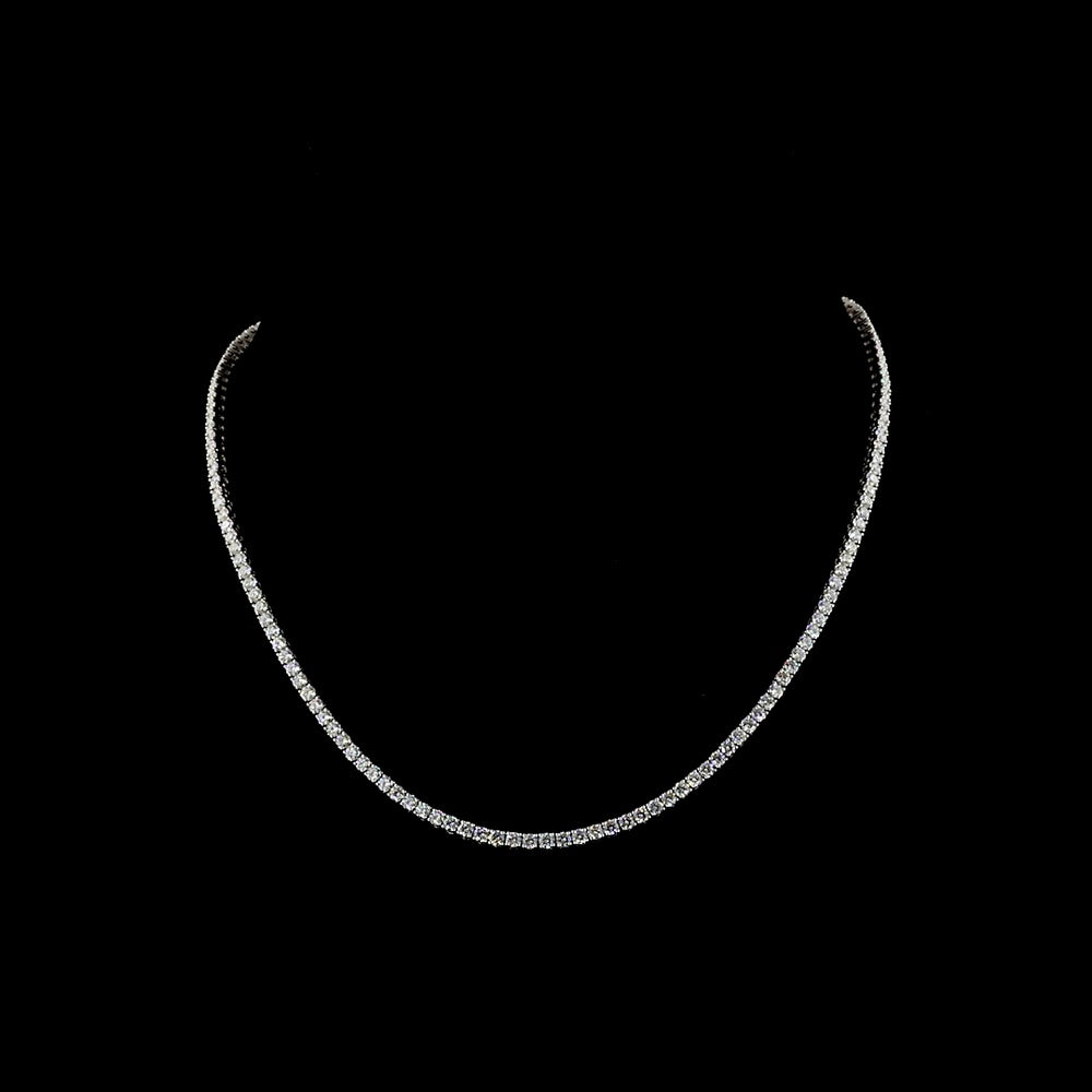 14K White Gold 157-Stone Round Brilliant Cut Diamond Tennis Necklace - 6.96 Carat Total Weight, E-F Color, VS+ Clarity - Covaloro Fine Jewelry