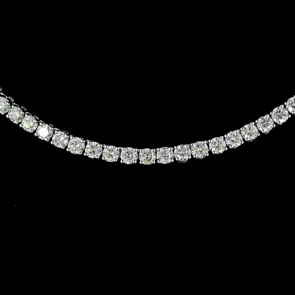 14K White Gold 157-Stone Round Brilliant Cut Diamond Tennis Necklace - 6.96 Carat Total Weight, E-F Color, VS+ Clarity - Covaloro Fine Jewelry