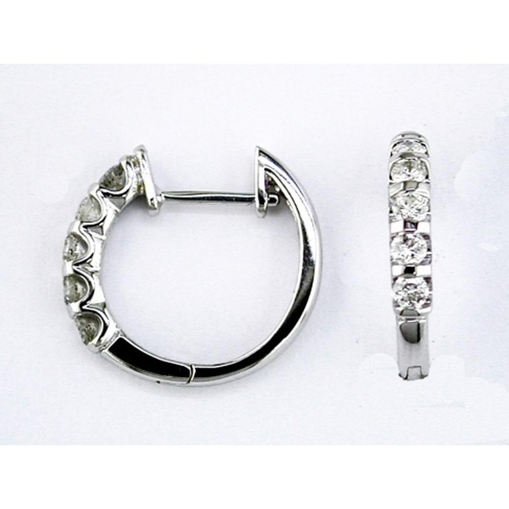 14K White Gold 15mm Diamond Hoop Earrings with Bar Set Round Brilliant Diamonds - 0.50 Carat Total Weight - Royal Jewelry