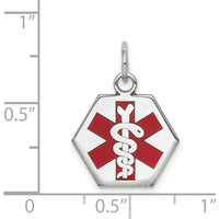 14K White Gold 15mm Hexagon Red Enameled Medical Alert Pendant - Polished Finish by Oro Pregiato