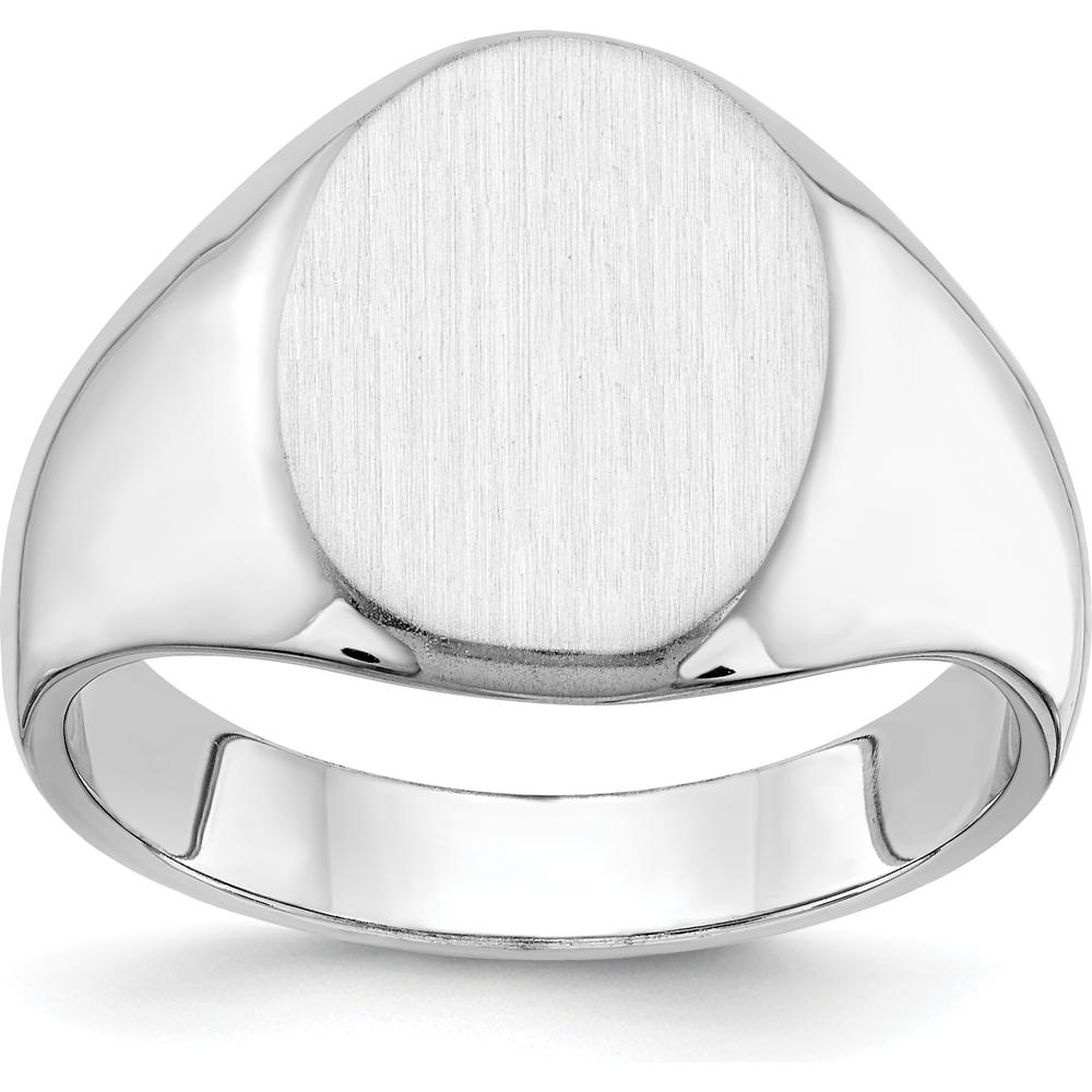14K White Gold 15mm Men's Signet Ring with Satin Finish and Rhodium Plating by 0