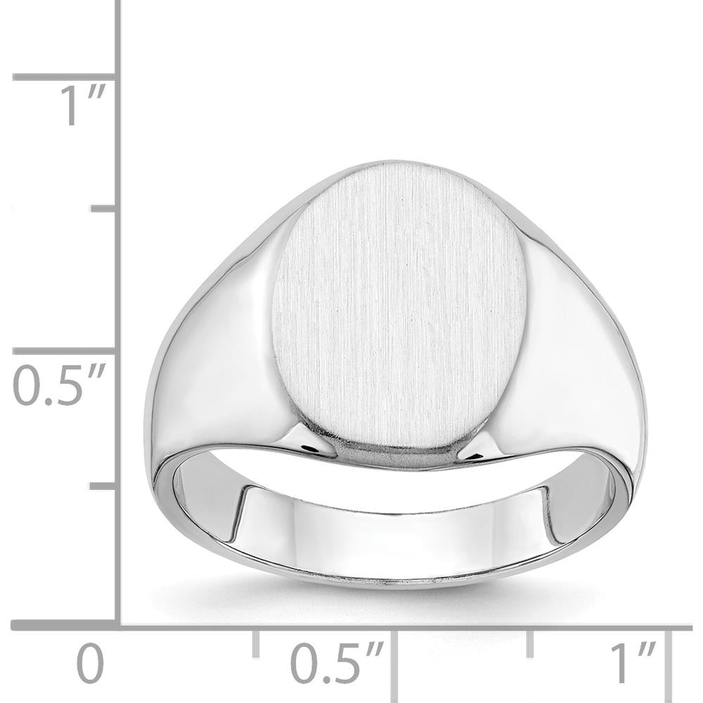 14K White Gold 15mm Men's Signet Ring with Satin Finish and Rhodium Plating by 0