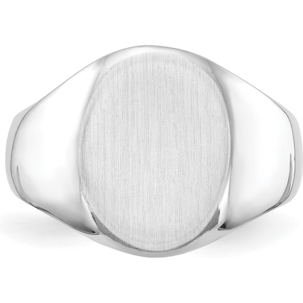 14K White Gold 15mm Men's Signet Ring with Satin Finish and Rhodium Plating by 0