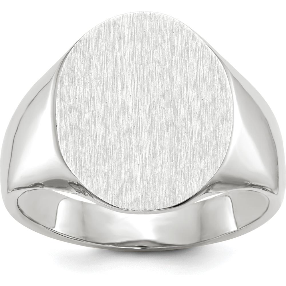 14K White Gold 15x18.5mm Closed Back Men's Signet Ring - Engravable and Sizable by 0