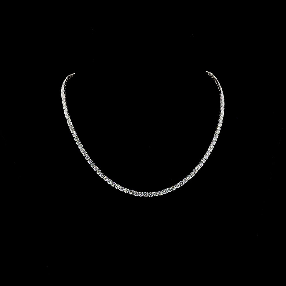 14K White Gold 16.04 Carats Tennis Necklace with Prong Set Round Brilliant Cut Lab Diamonds - 123 Stones, E-F Color, VS2 Clarity - Covaloro Fine Jewelry
