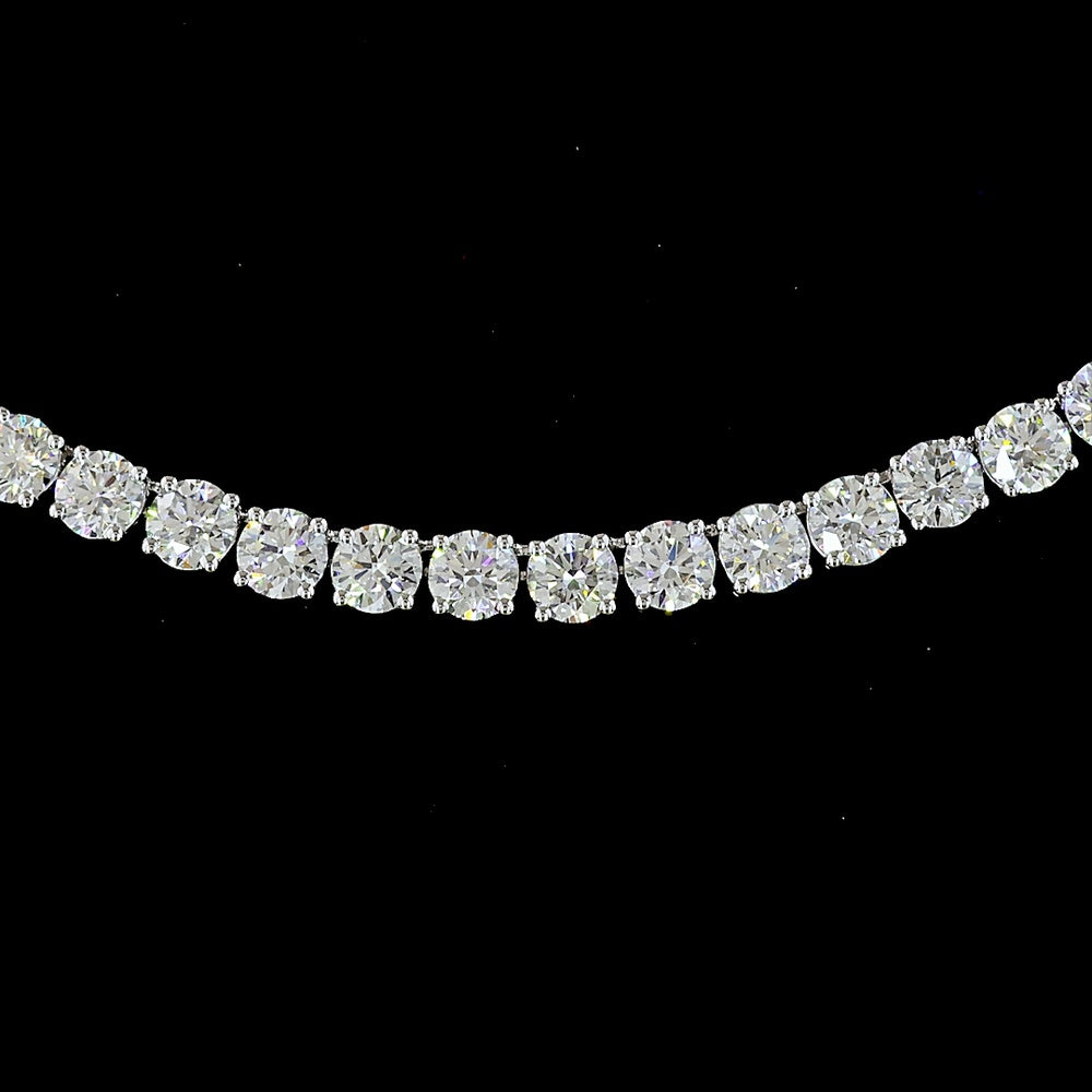 14K White Gold 16.04 Carats Tennis Necklace with Prong Set Round Brilliant Cut Lab Diamonds - 123 Stones, E-F Color, VS2 Clarity - Covaloro Fine Jewelry