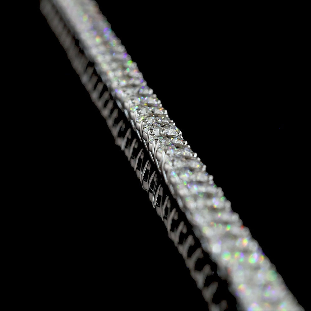 14K White Gold 16.04 Carats Tennis Necklace with Prong Set Round Brilliant Cut Lab Diamonds - 123 Stones, E-F Color, VS2 Clarity - Covaloro Fine Jewelry