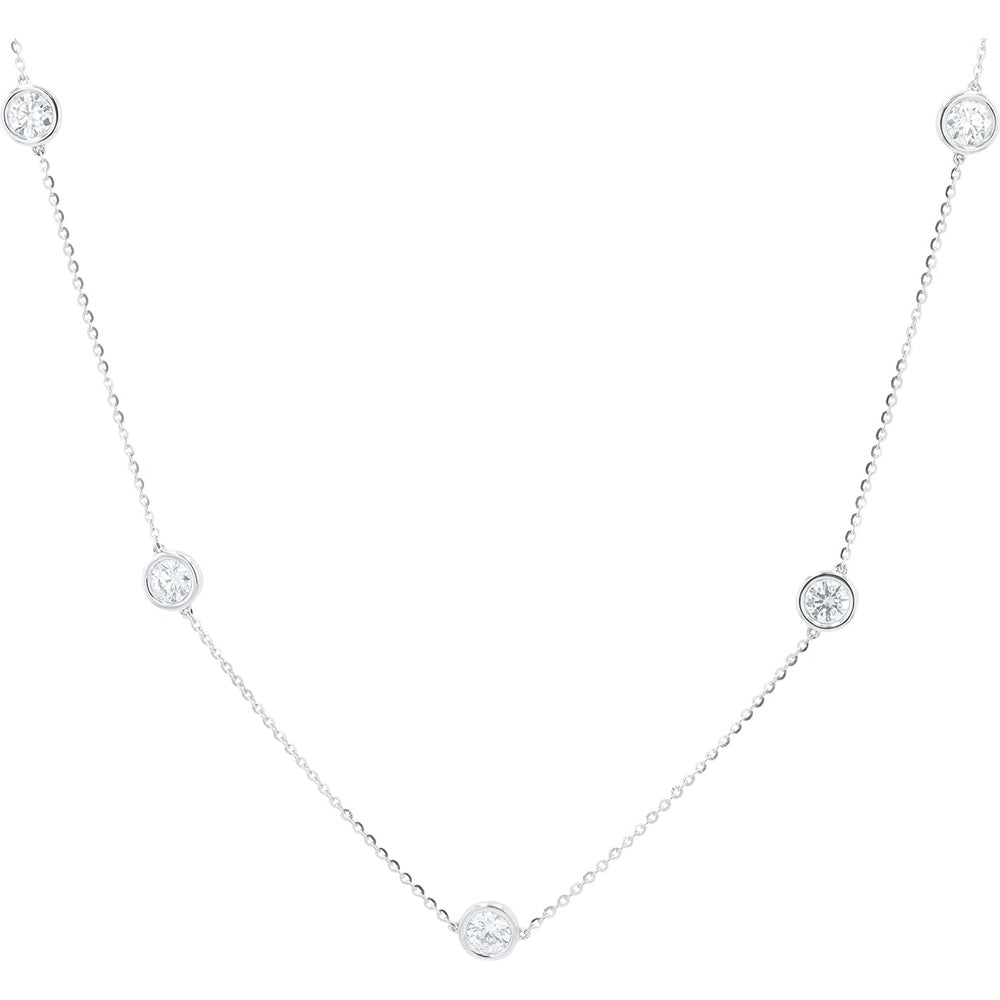 14K White Gold 16-18 Inch Adjustable Diamond by the Yard Necklace with Bezel Set Round Lab Grown Diamonds - 2.00 Carat Total Diamond Weight