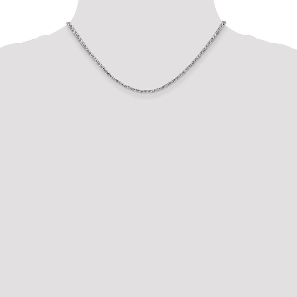 14K White Gold 16" 2.25mm Parisian Wheat Chain with Lobster Clasp - Polished Finish by Oro Pregiato