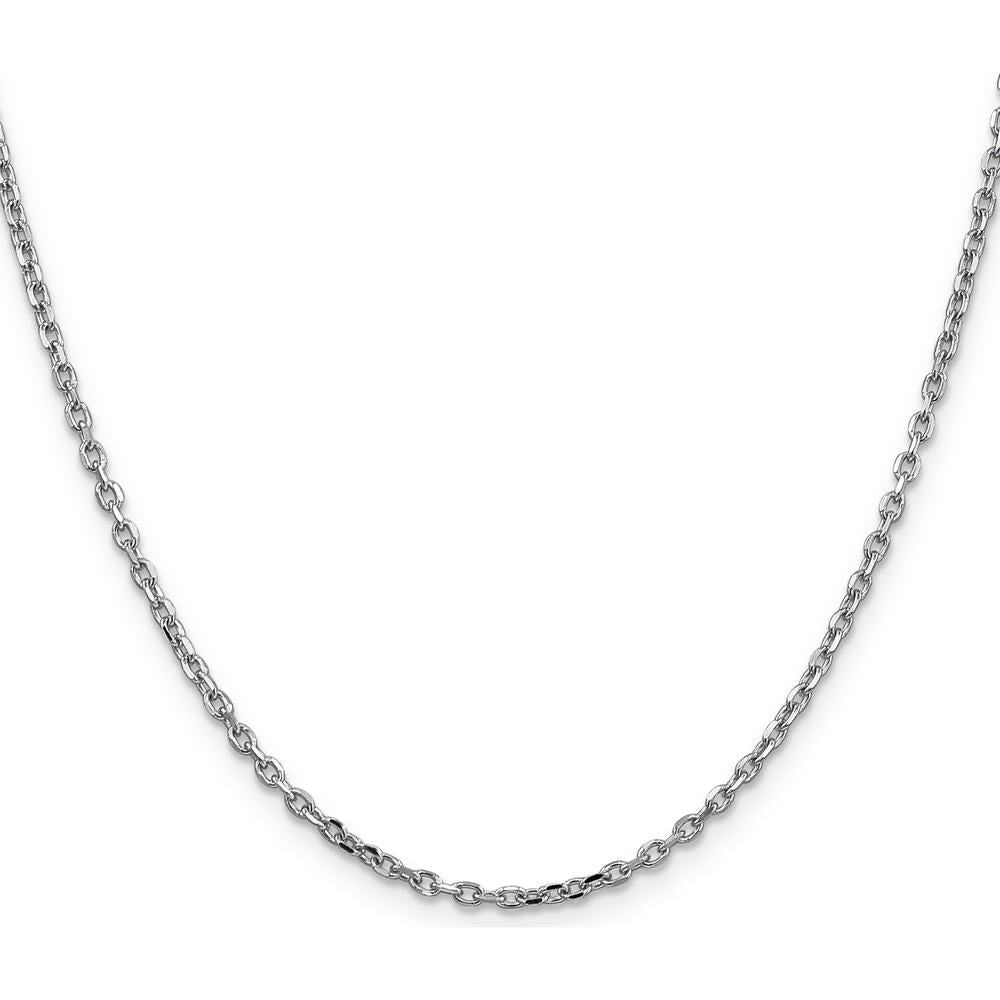 14K White Gold 16" 2.2mm Diamond-Cut Round Open Link Cable Chain with Lobster Clasp by Oro Pregiato
